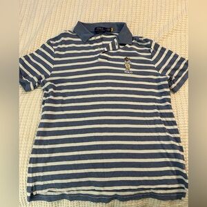 Blue and White Striped Polo Shirt